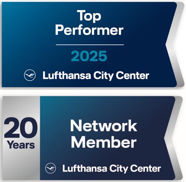 Reconocimientos oficiales de Nilen Travel LCC: Galardón Top Performer 2025 y Sello de 20 años como miembro de la red Lufthansa City Center
