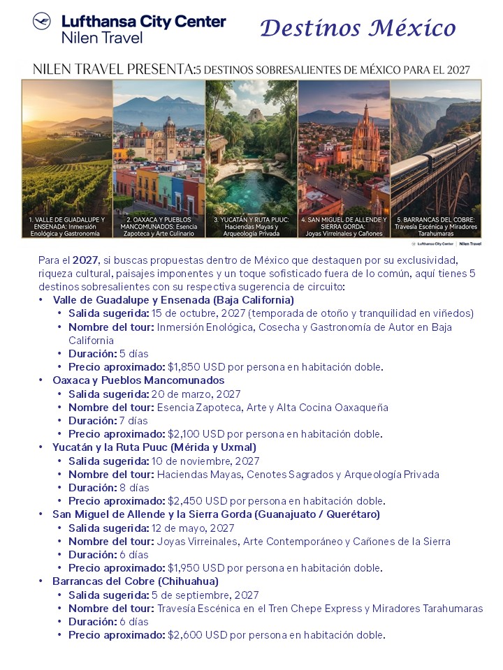 Banner con promociones a 5 destinos en México