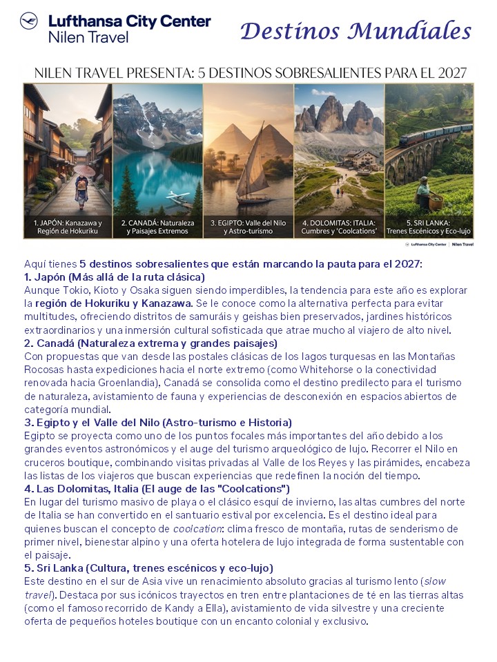 Banner con 5 destinos destacados para 2027
