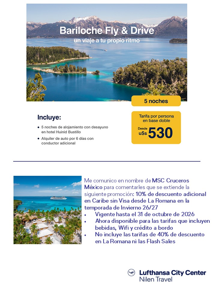 Banner con promoción de Bariloche y Cruceros MSC