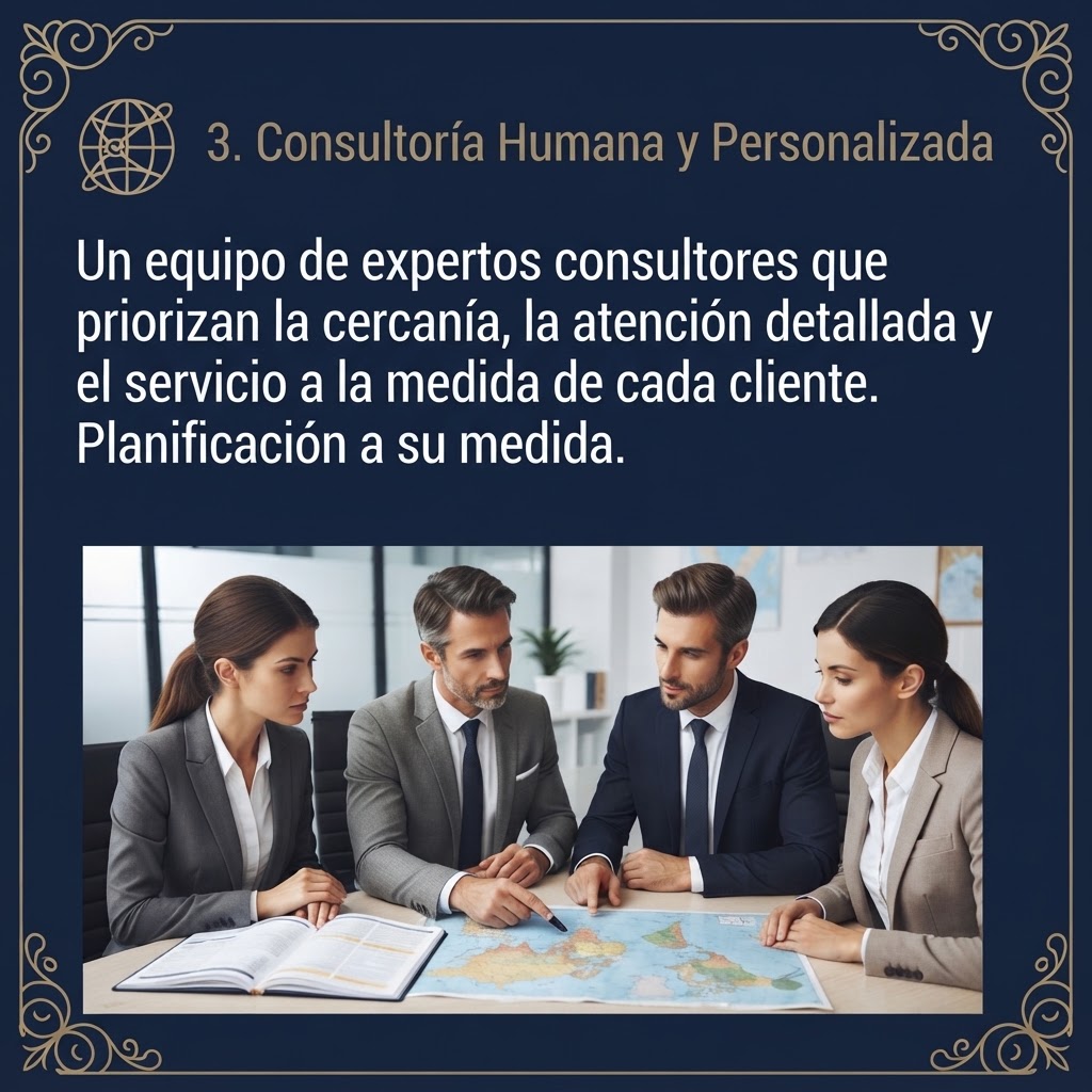 Tarjeta institucional de Nilen Travel Lufthansa City Center mostrando el equipo de consultores expertos planificando un viaje a la medida sobre un mapa.